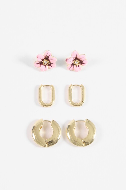 Set caravana flor y aros dorado