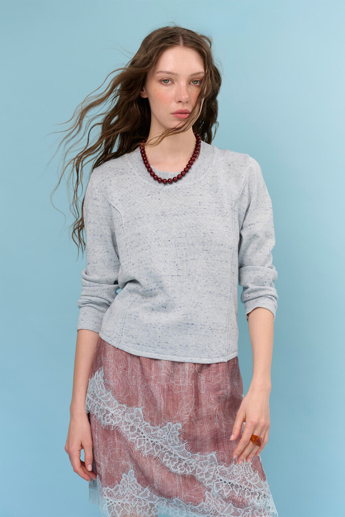 SWEATER U BOUTONE CELESTE