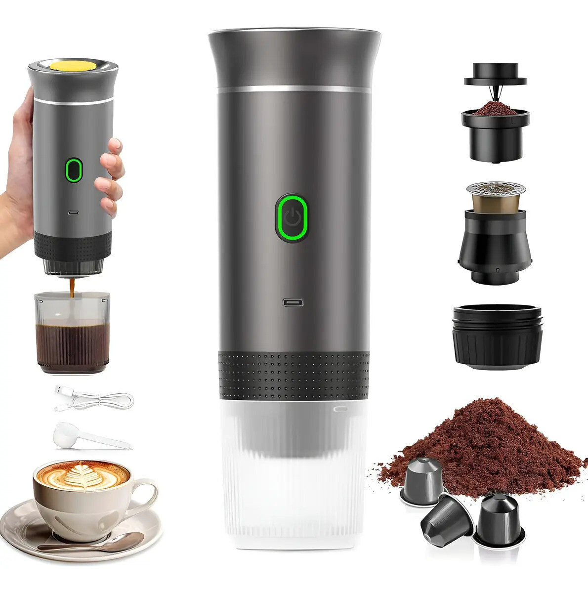 Cafetera Portatil 3en1 Capsulas Y Cafe Molido - CAFETERA PORTATIL EXPRESSO KF-JN-02 PRO 