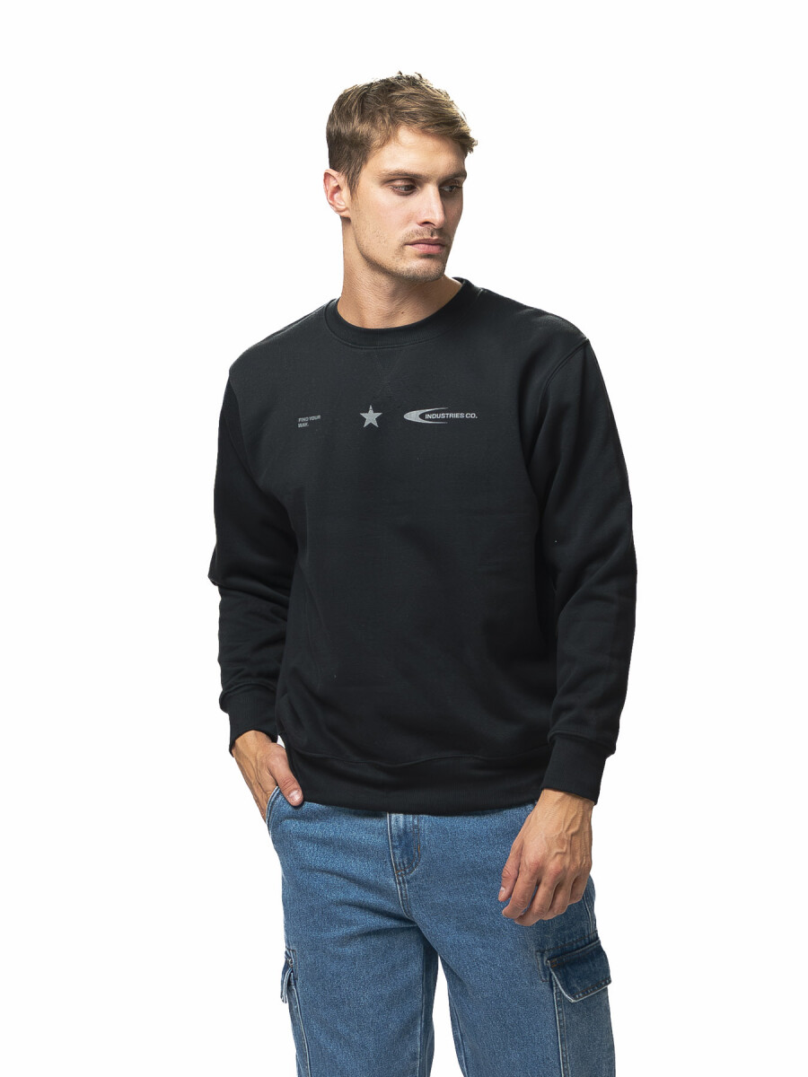 Buzo de Felpa Cuello Base Estampado Sidney - Negro 