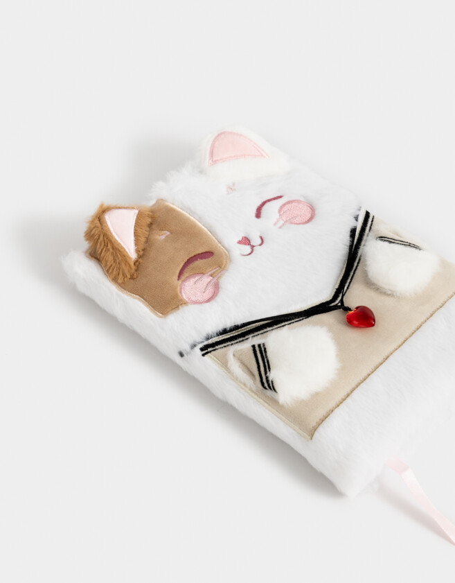 Anotadores Cuadernos y Memos Lúdico Cuaderno Peluche De Gatito - Blanco Crudo