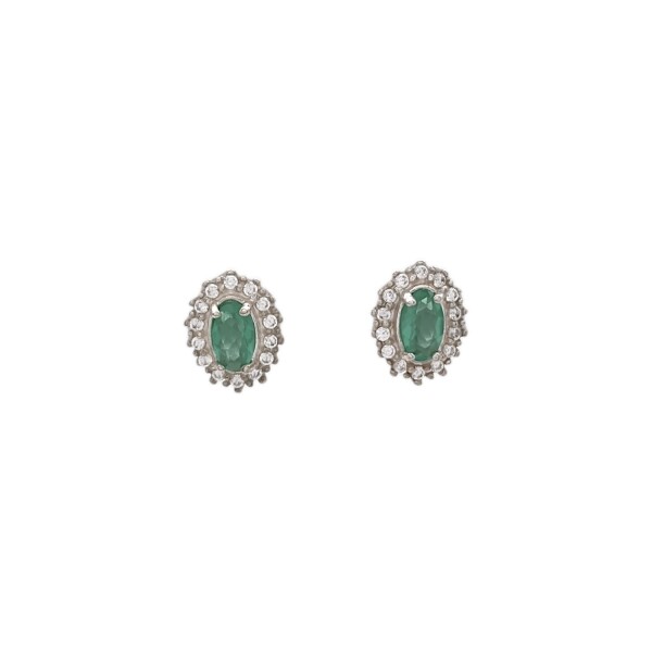 Caravanas Oval-Plata 925-Piedra Esmeralda y zirconia-CA3366 conpiedra