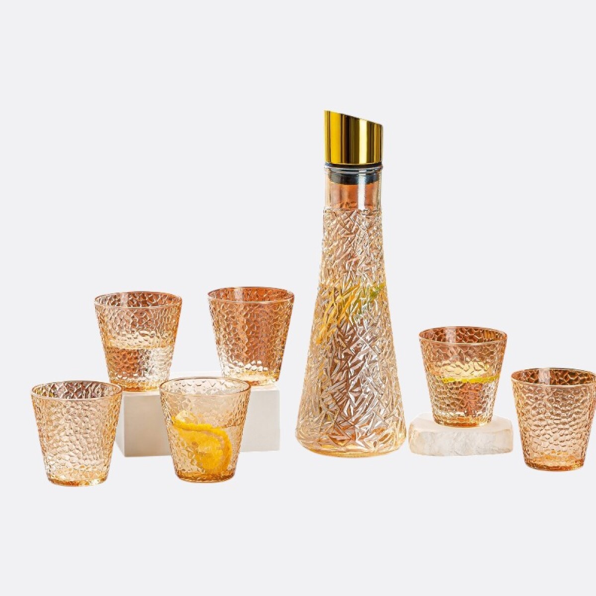 Juego De Botella y Vasos De Vidrio - Naranja Oscuro 
