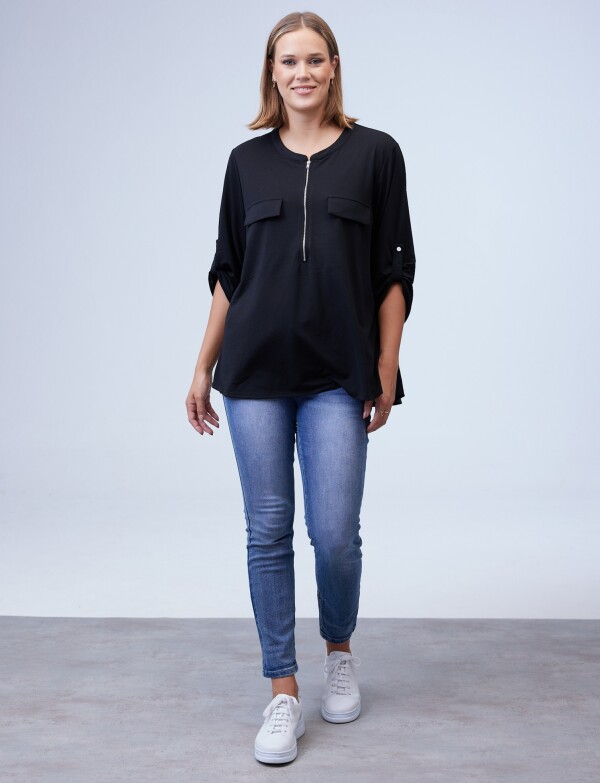 Blusa Oversize Zip NEGRO