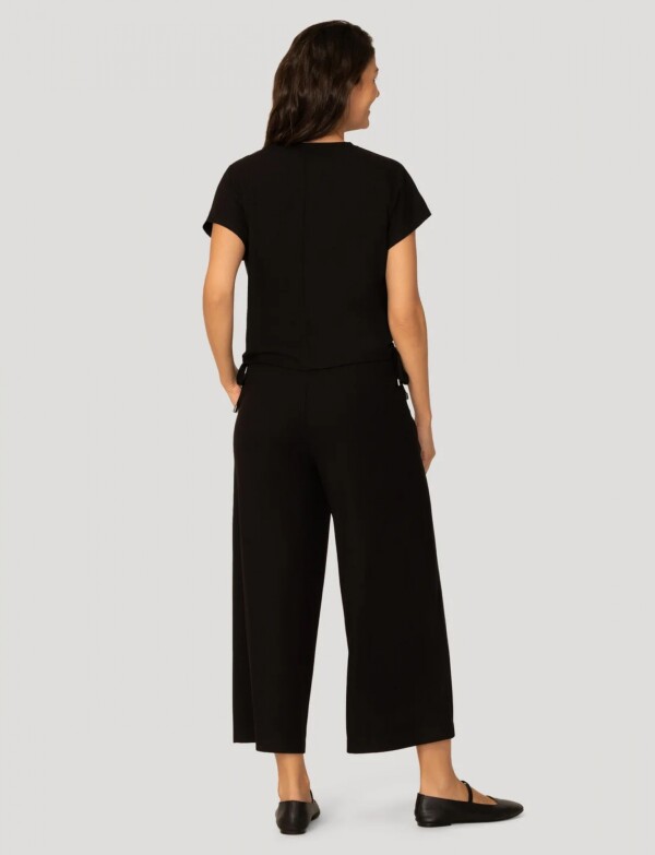 Conjunto Pantalon & Remera En Algodón Acanalado NEGRO