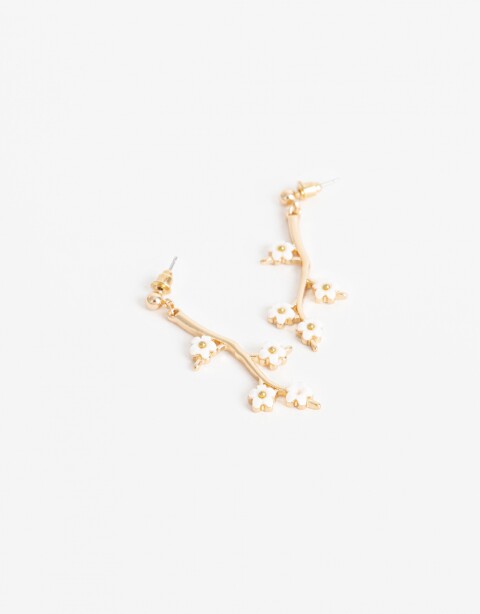 Aros Colgantes Largos Con Dijes Aros Colgantes Flor Esmaltada. - Dorado
