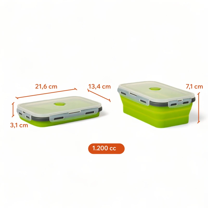 Set X4 Taper Contenedor Silicona Plegables Tapa Plastico Hermetica Verde