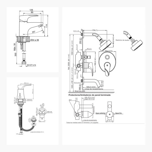 Juego Completo De Griferia, Incluye Ducha Embutida,Bidet C/Transferencia Y Lavatorio Bajo Linea Fv-Iguazu 000