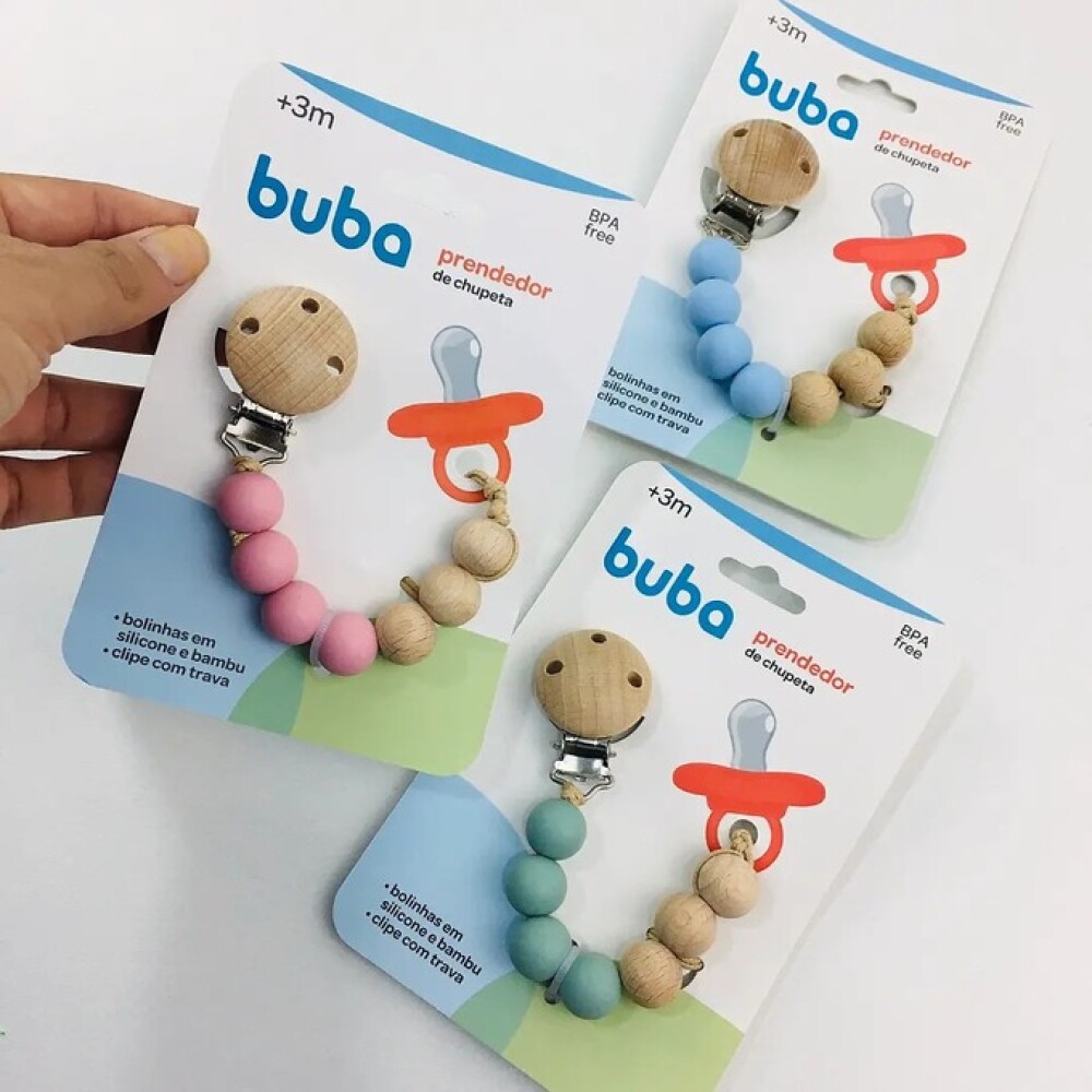 Clip para chupete silicona & bambu BUBA verde
