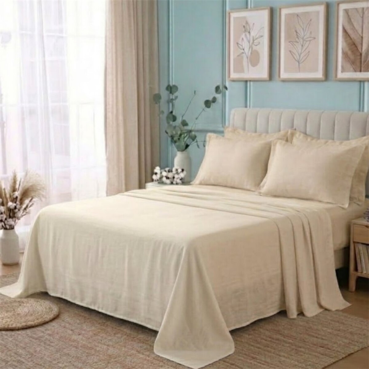 JUEGO SABANA ALGODON 300 HILOS FULL 140x190+30CM BEIGE CANNON 