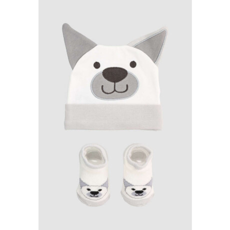 Set gorros escarpines algodon - gris Celeste