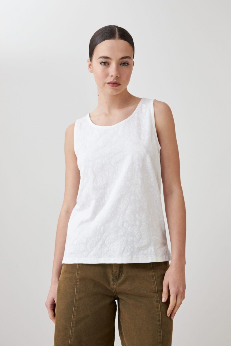Musculosa con puff print blanco