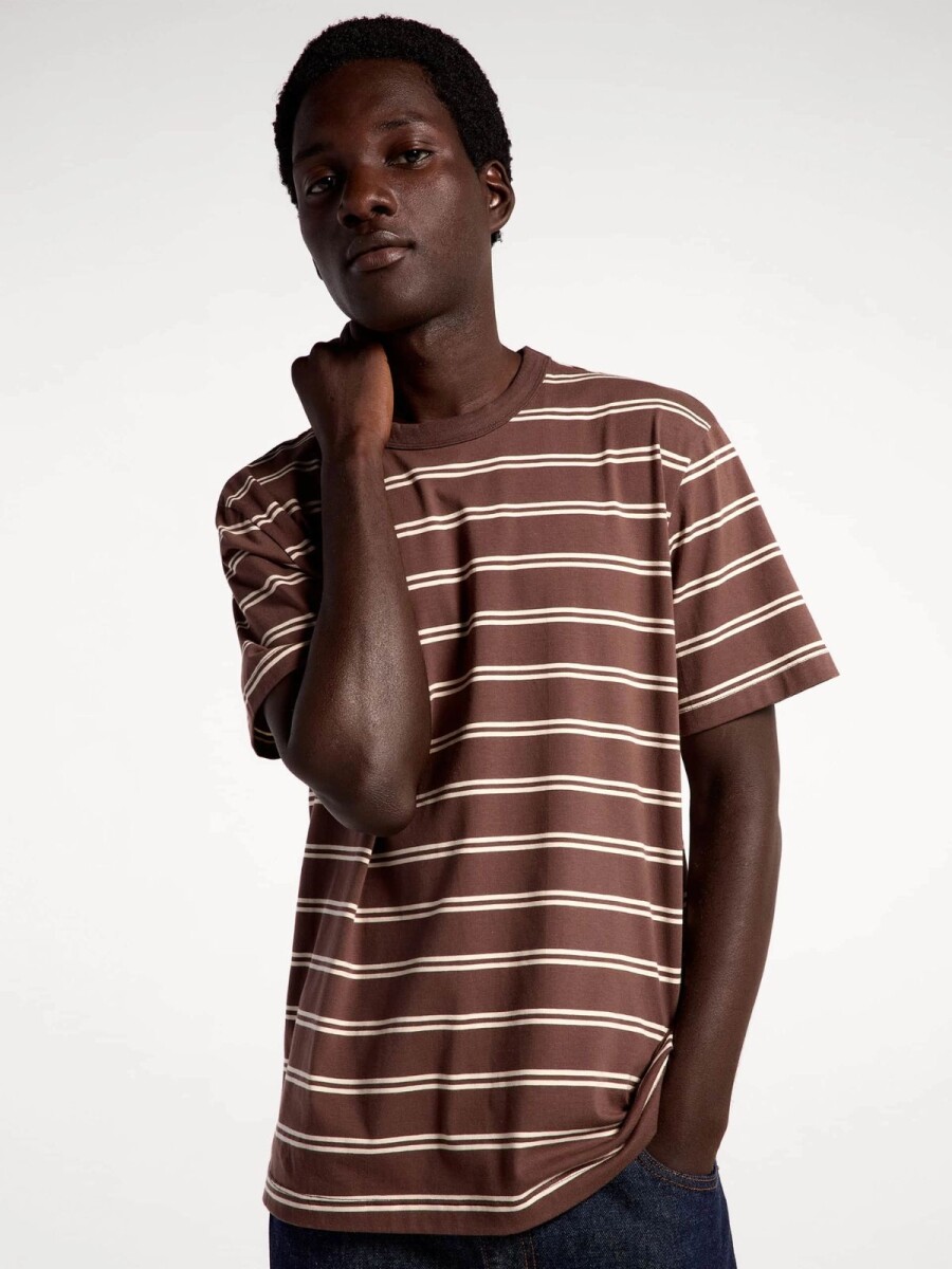 CAMISETA DE ALGODÓN A RAYAS - MARRÓN 
