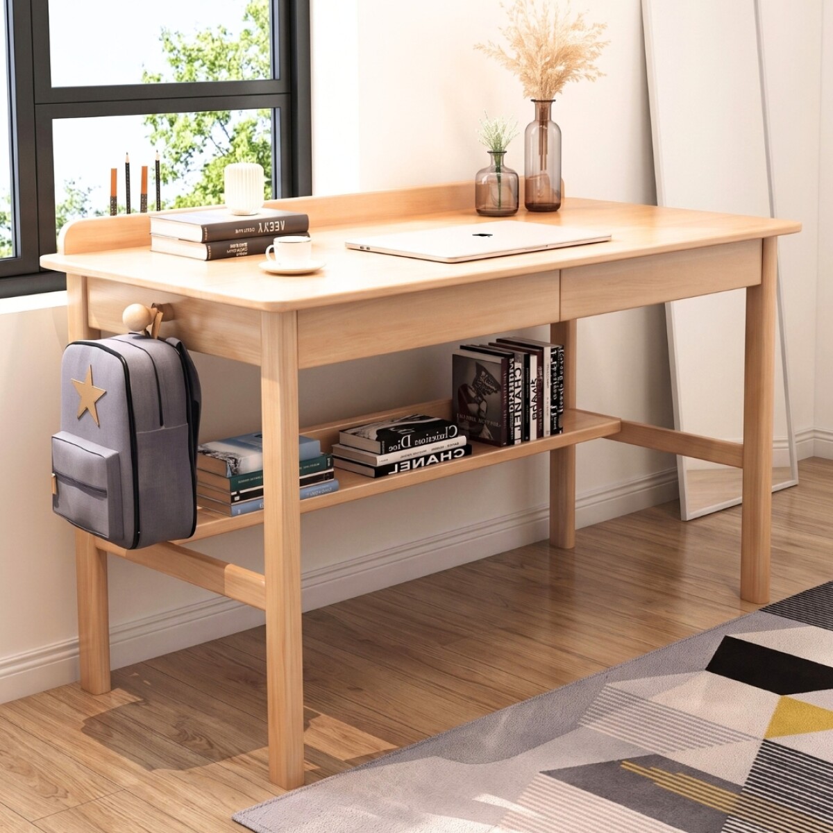 Escritorio para Pc con gancho Madera natural 