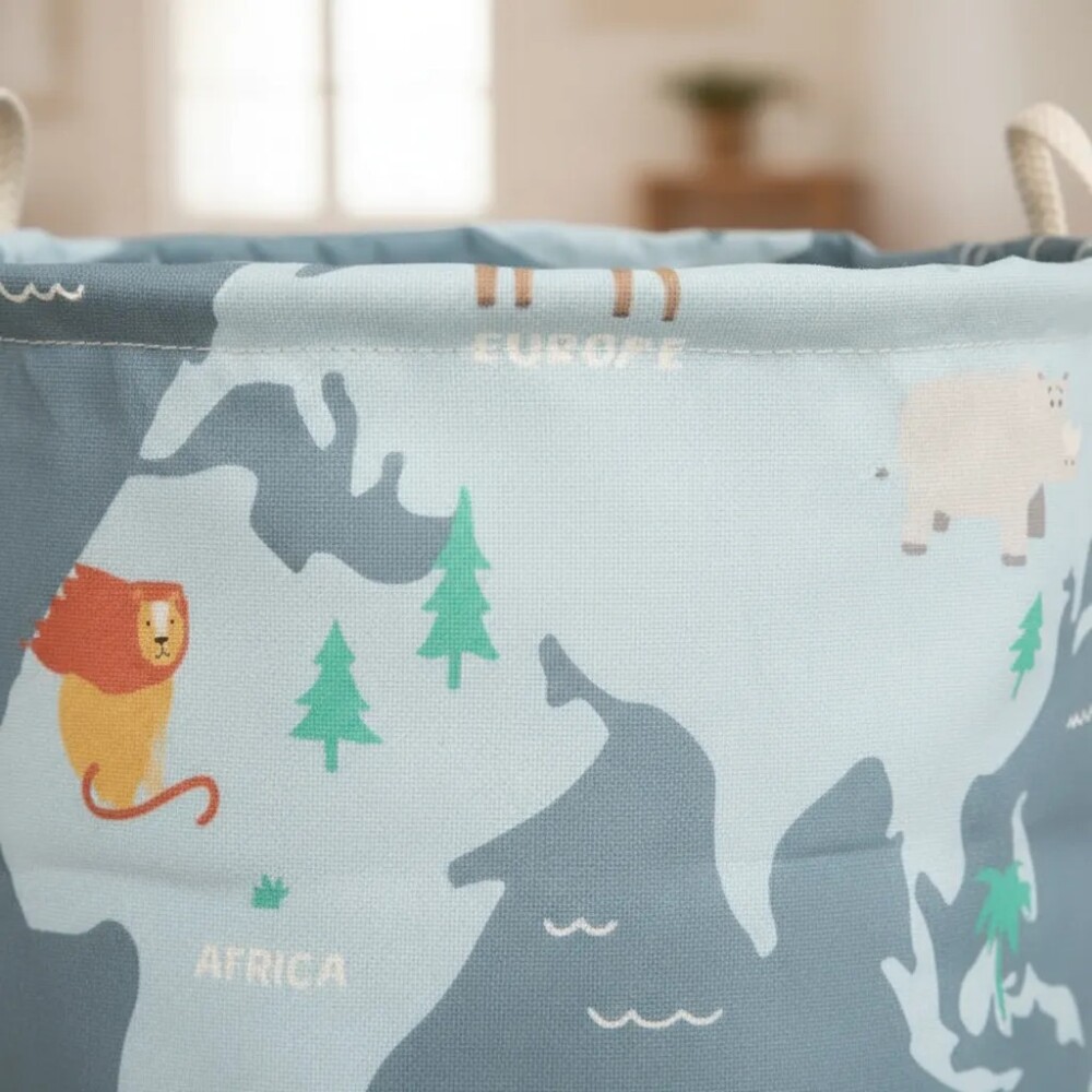 Cesto tela organizador mapa animales azul