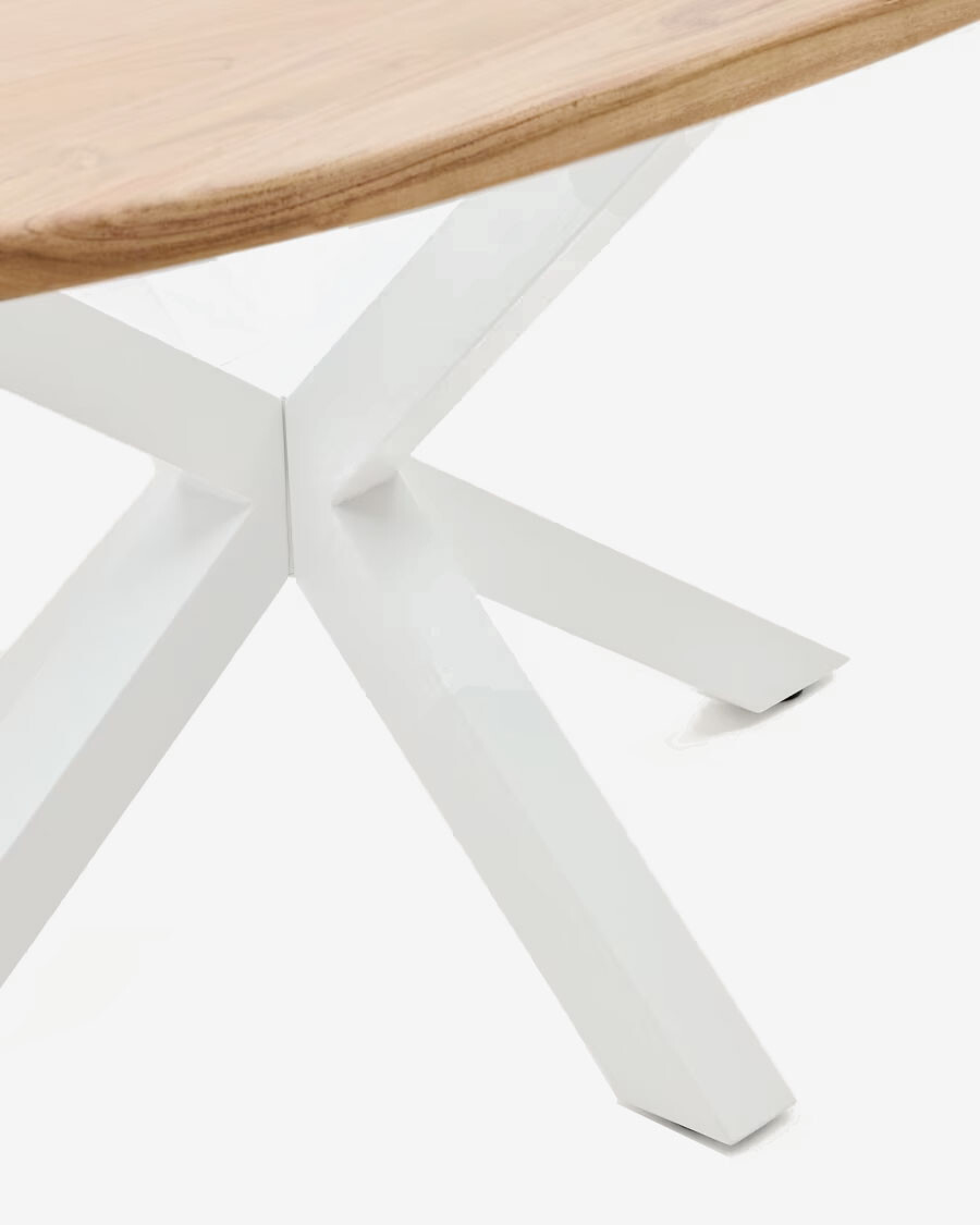 Mesa ovalada Argo de madera maciza de acacia y patas de acero con acabado blanco Mesa ovalada Argo de madera maciza de acacia y patas de acero con acabado blanco