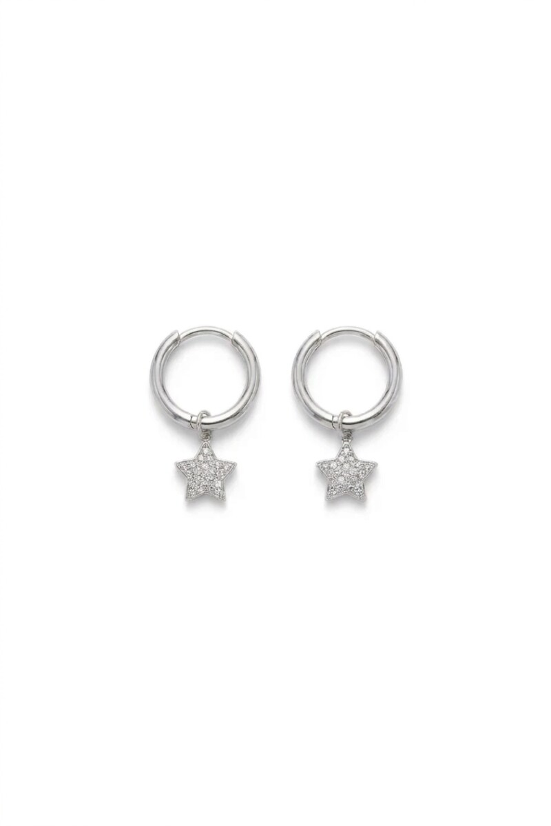 Aros acero estrella strass plateado