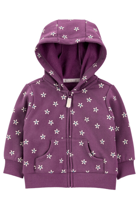 Campera de algodón con felpa, púrpura, diseño margaritas Sin color