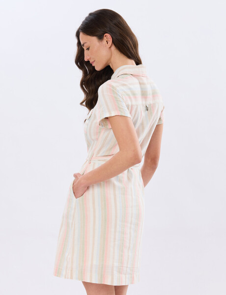 VESTIDO RAYADO DE LINO Rosa