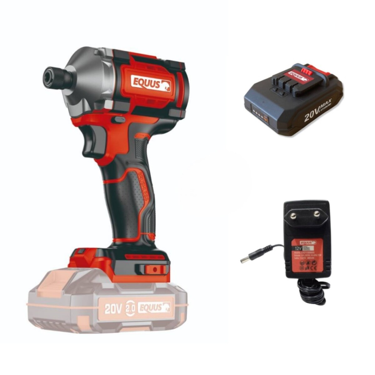 Kit Atornillador de Impacto Equus 3617BKIT Inalámbrico - ROJO-NEGRO 