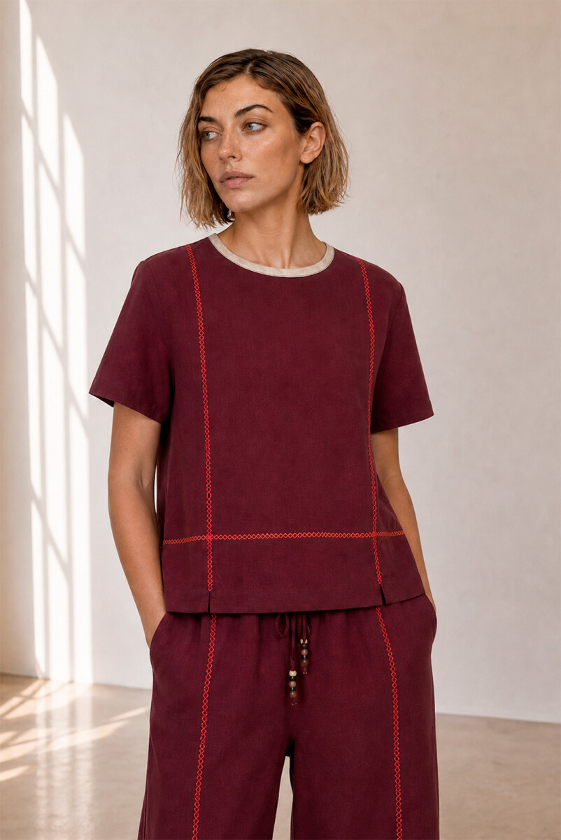 BLUSA LINO CRUZ - BURDEOS 