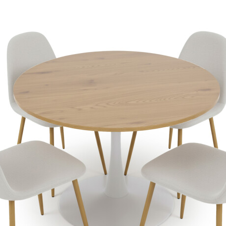 Juego de Comedor Bari Vita – Mesa Redonda con 4 Sillas Roble Claro y Beige