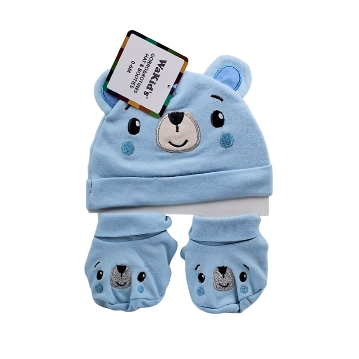 Gorro y botines en algodón para bebé 0-6m - Osito Azul 