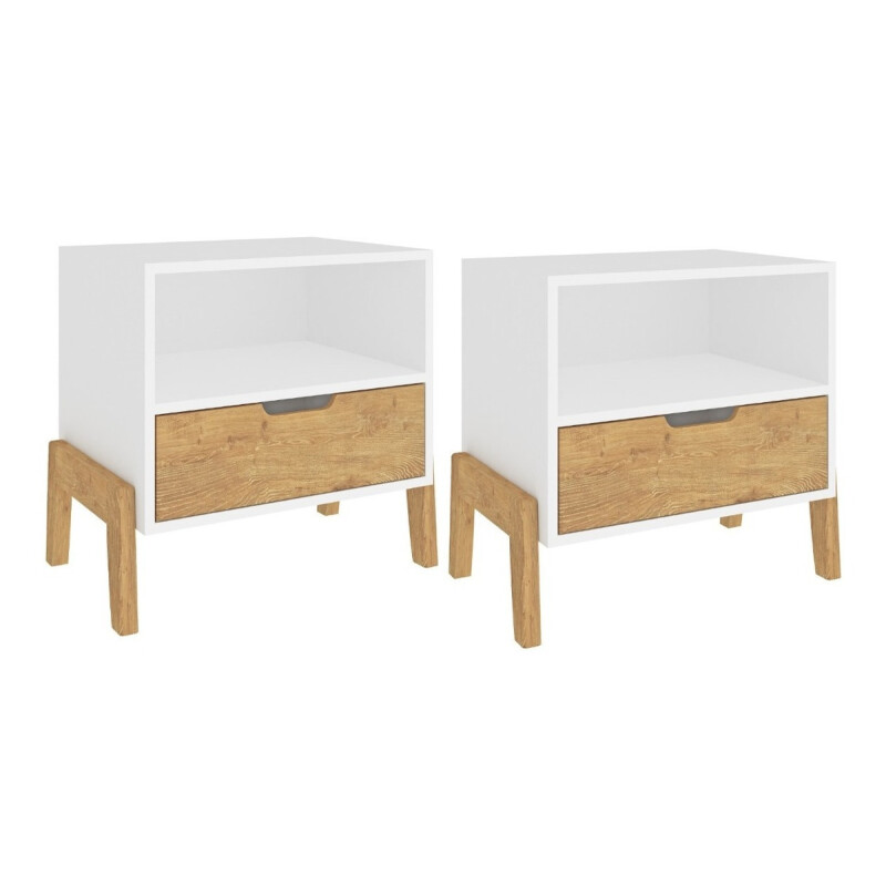 Mesa De Luz Nordica Living Dormitorio Combinada 1 Cajón X2 Blanco