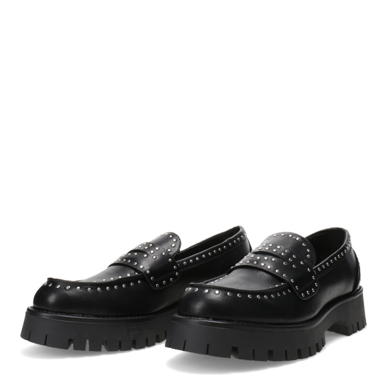Zapato de Mujer Miss Carol mocasin KANU con tachas Negro - Plateado