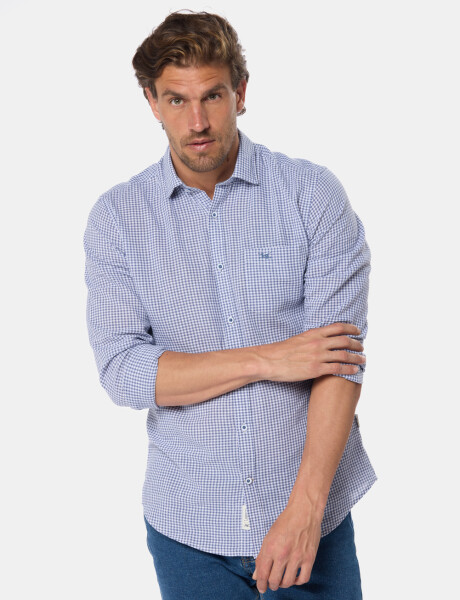 CAMISA DE LINO A CUADROS Azul