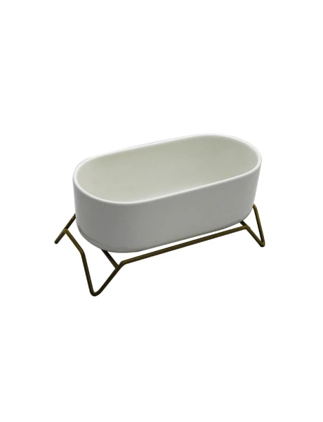 MACETA CERAMICA C/BASE 17x9x9CM BLANCO/DORADO MACETA CERAMICA C/BASE 17x9x9CM BLANCO/DORADO