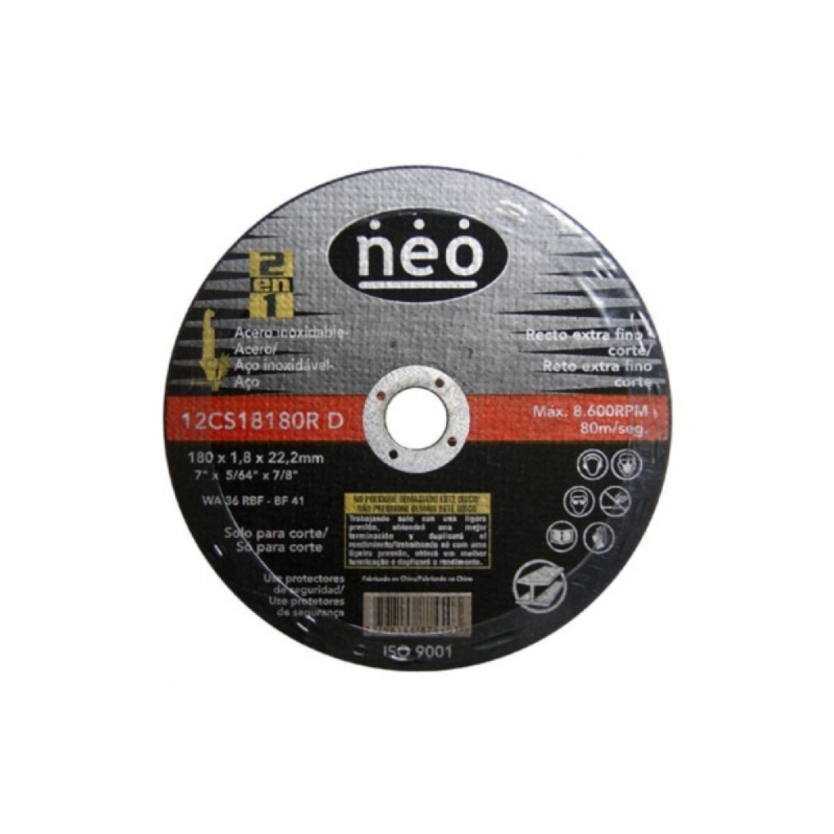 Disco desbaste acero 9" x 1/4" x 7/8" Neo 
