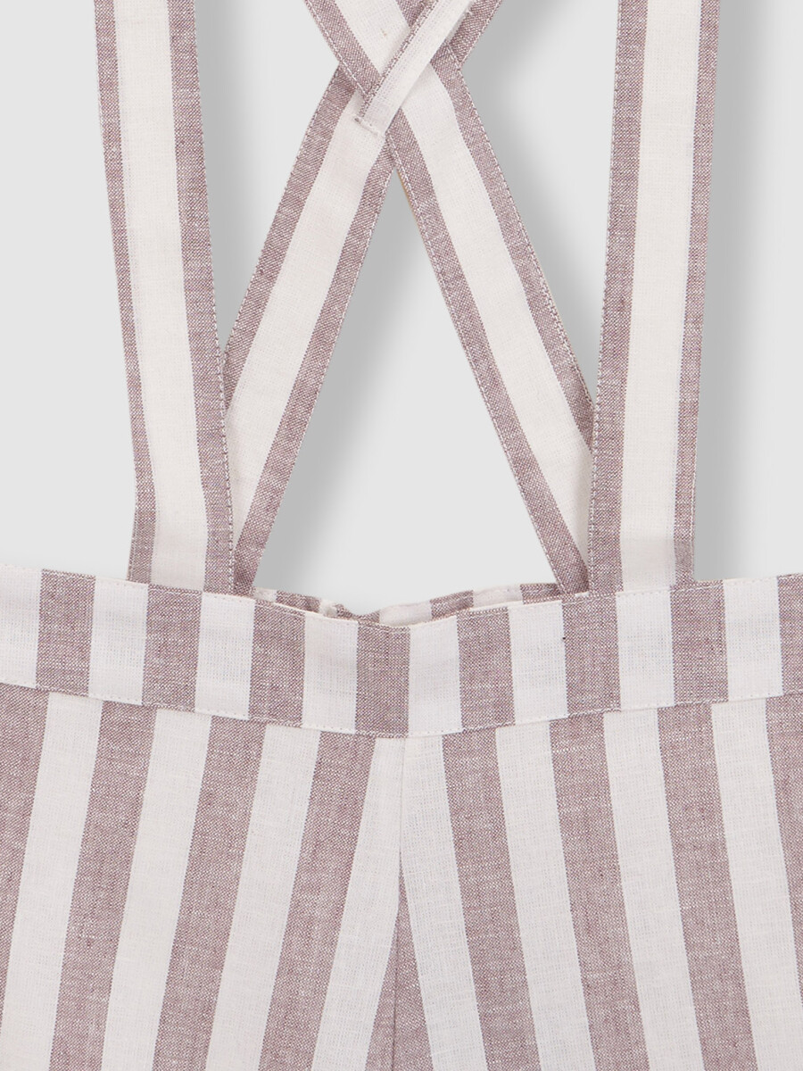Pantalon Corto De Rayas Con Tirantes Berenjena