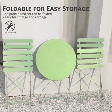 Set De Jardín Mesa Plegable + 2 Sillas Verde agua