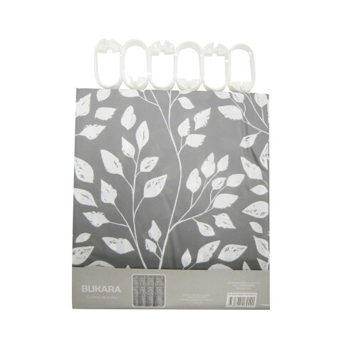 Cortina Baño Bukara con Argollas 180 x 180 cm 8064 HOJAS GRIS