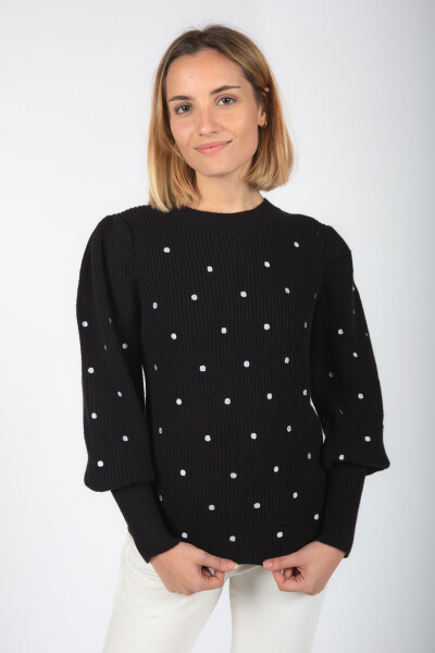 Sweater tejido con lunares Negro