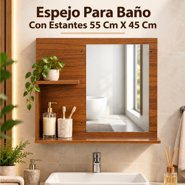 Espejo Botiquín Con Estantes 55 X 45 Cm Movi Esh0071 ESPEJO BOTIQUIN MOVI MARRON ESH0071