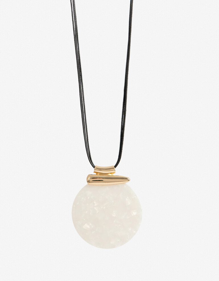 Collares Largos Acrilico Collar Largo Cordón Y Acrílico - Blanco Crema