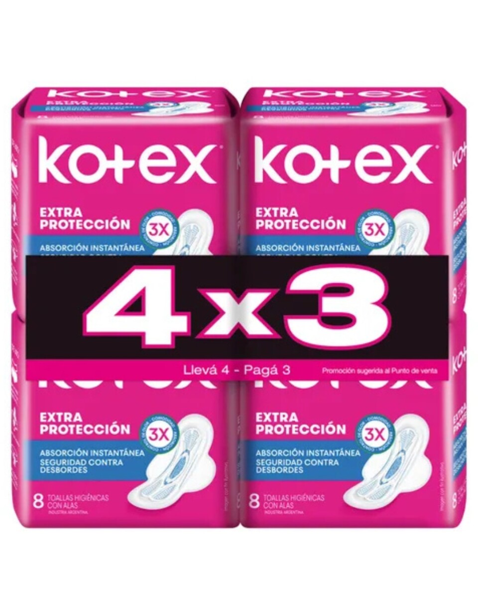 Kotex Toallas Femeninas Normal con Alas Pack 4x3 (32 Unidades) – Protección Diaria Cómoda y Segura 