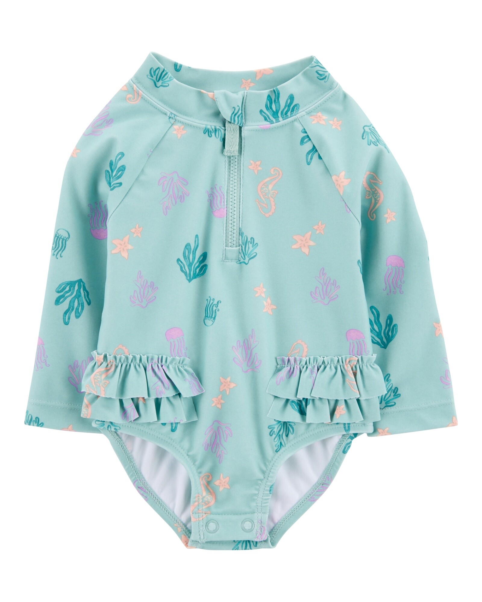 Malla de baño una pieza, manga larga, con protección UPF 50+, diseño corales Sin color