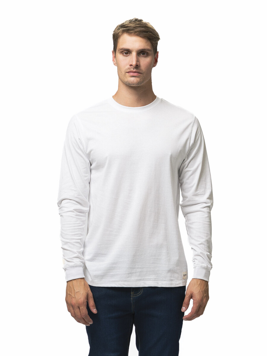 REMERA BASICA M/LARGA ALGODON - Blanco 