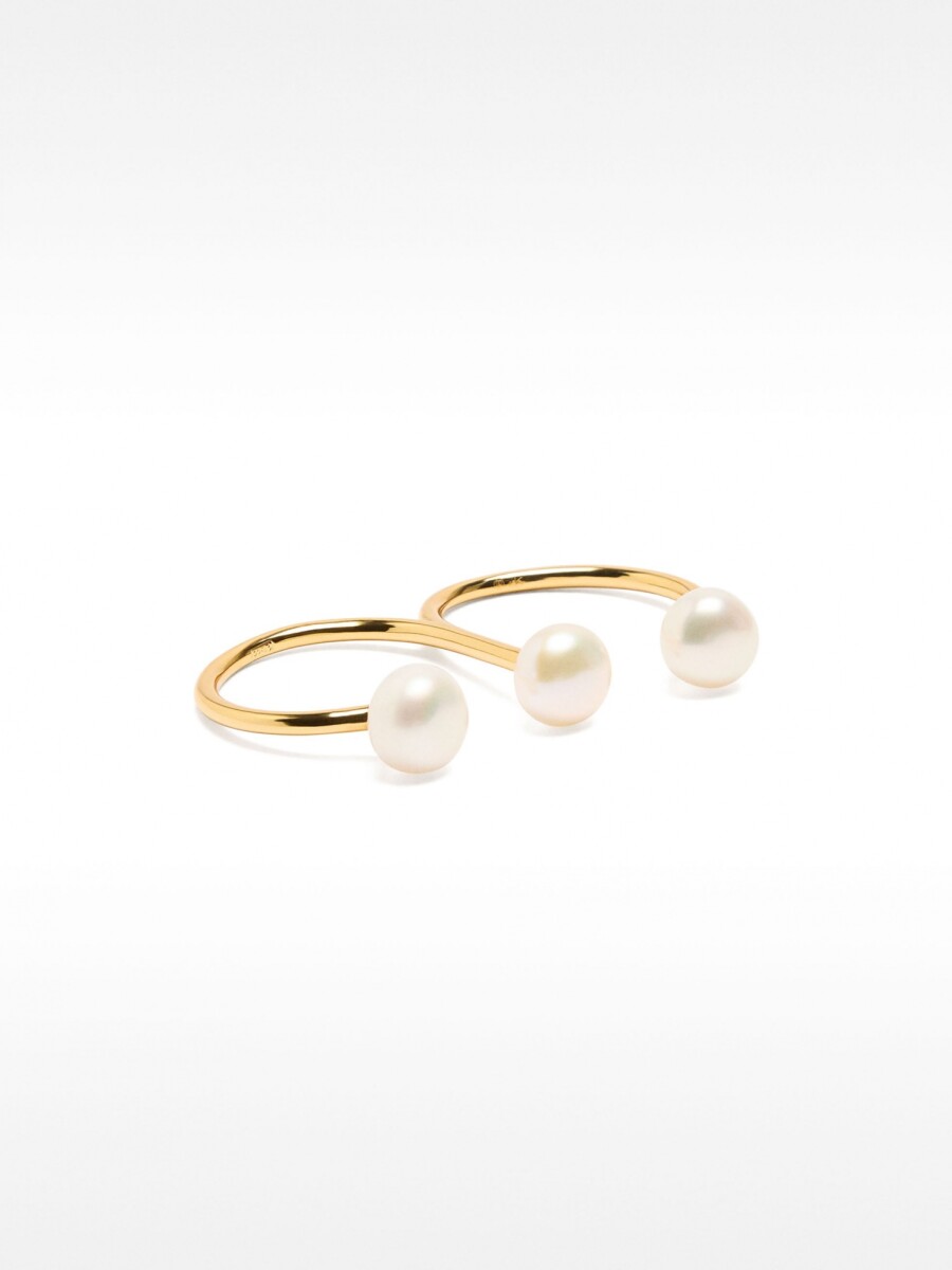 Anillo Doble Con Perlas De Agua Dulce - Plata De Ley 925 dorado