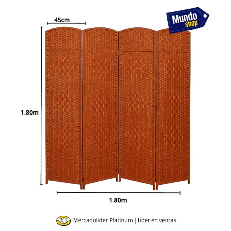 Biombo Separador Ambiente 4 Hojas Madera Moderno Natural Marrón