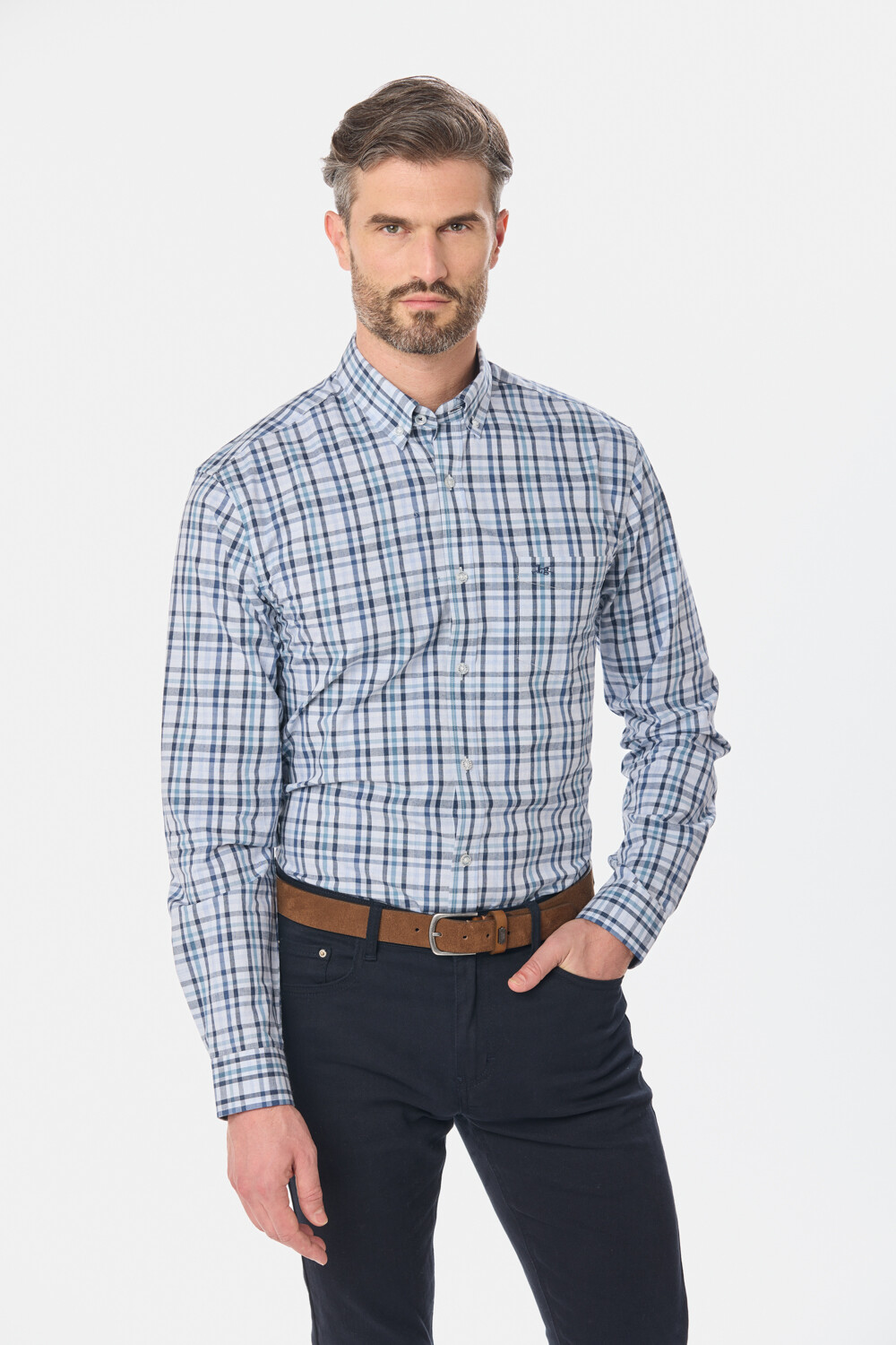 CAMISA CUADROS Celeste