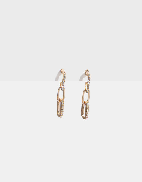 Aros Colgantes Cortos Metal Aros Con Eslabones - Dorado