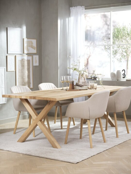 Silla de comedor ADSLEV tela beige/color roble Silla de comedor ADSLEV tela beige/color roble
