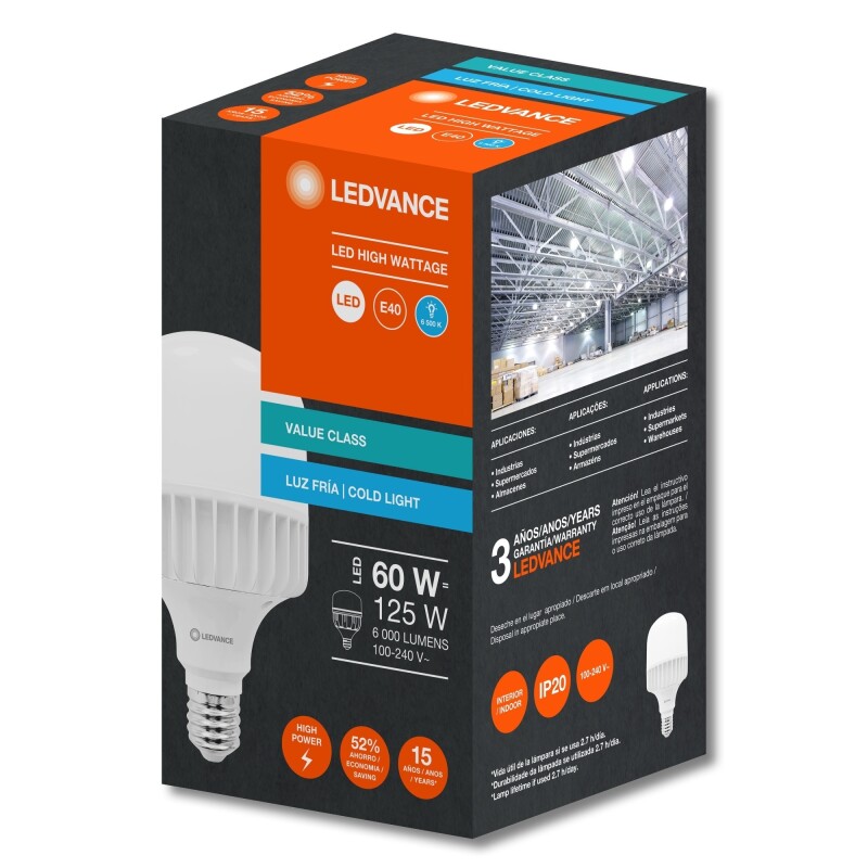 Lámpara LED LEDVANCE OSRAM T 80W G4 E40 Luz Fría Lámpara LED LEDVANCE OSRAM T 80W E40 6500K Luz Fría