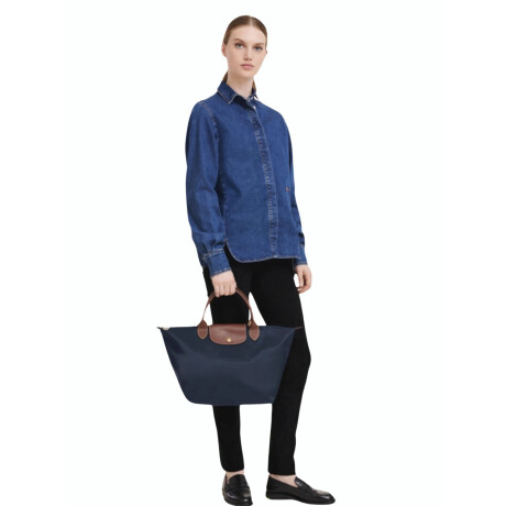 Longchamp -Cartera Longchamp plegable de nylon con cierre y asa corta, Le pliage M Azul