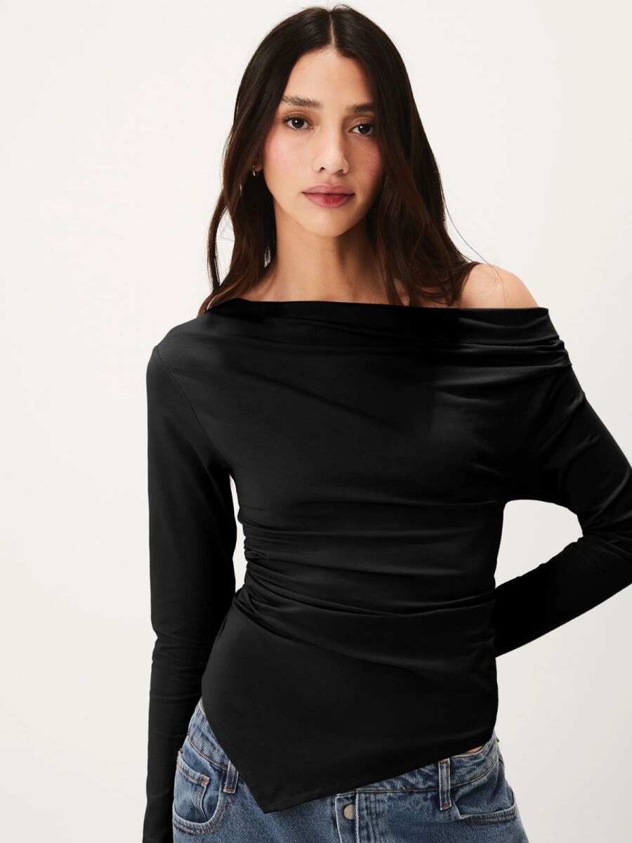 BLUSA ASIMÉTRICA DE MANGA LARGA - NEGRO 