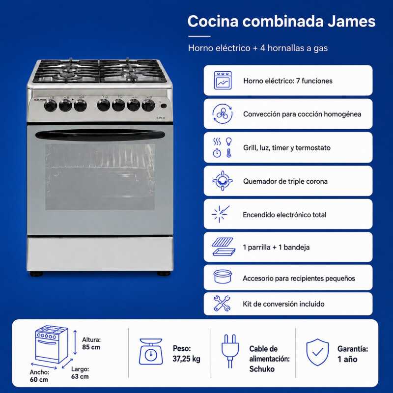 Cocina Combinada James 4 Hornallas Inox C 225 G2 - INOX (TQ) Cocina Combinada James 4 Hornallas Inox C 225 G2 - INOX (TQ)